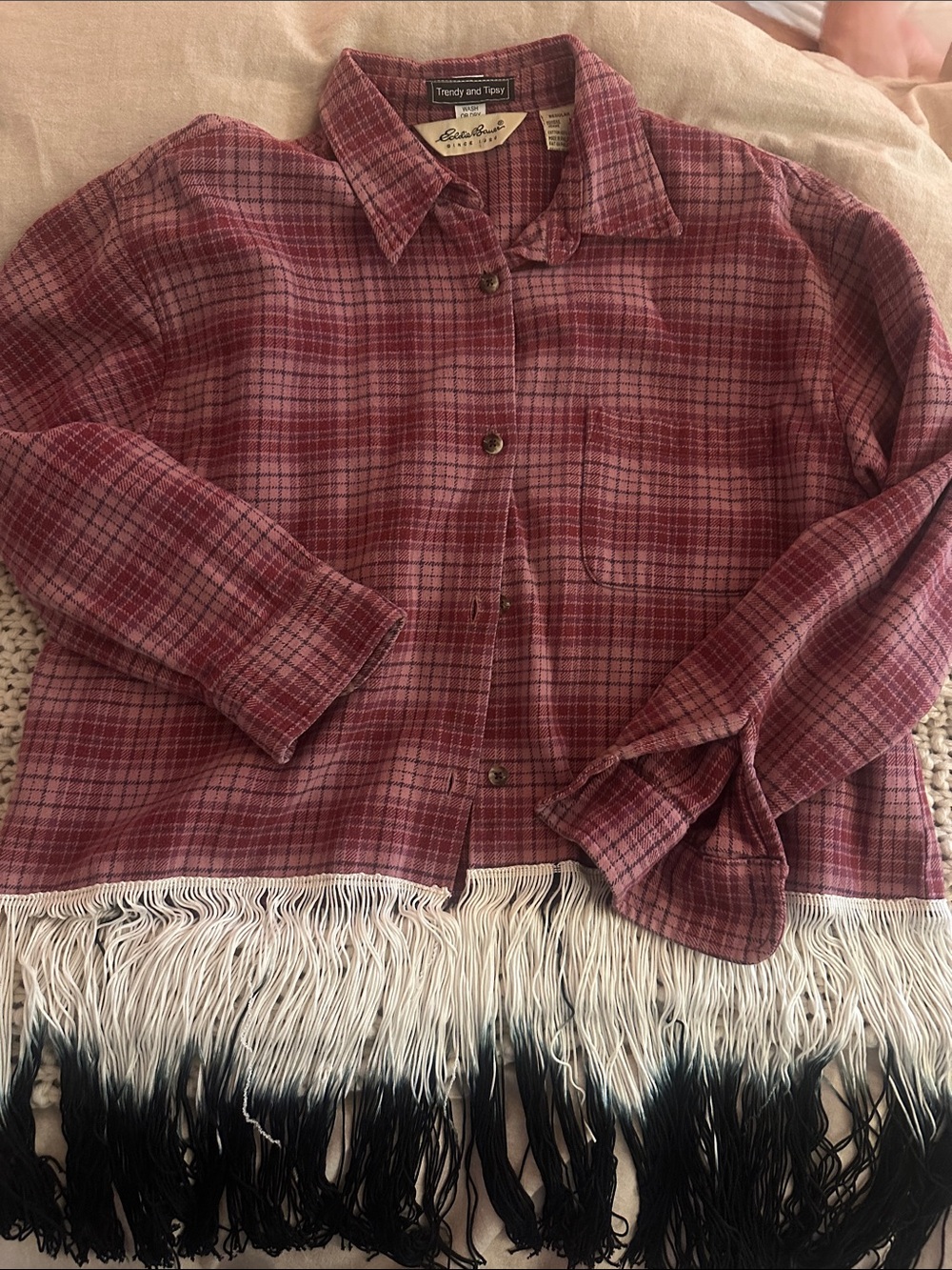 Trendy and Tipsy 'Plaid Fringe Button-Up Shirt - Maroon